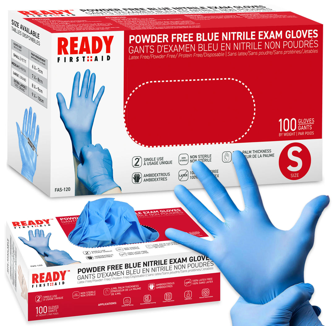 Ready First Aid Nitrile Disposable Gloves Medical Grade Powder Free Latex Free Ambidextrous Examination Gloves Non Sterile Multiple Purpose