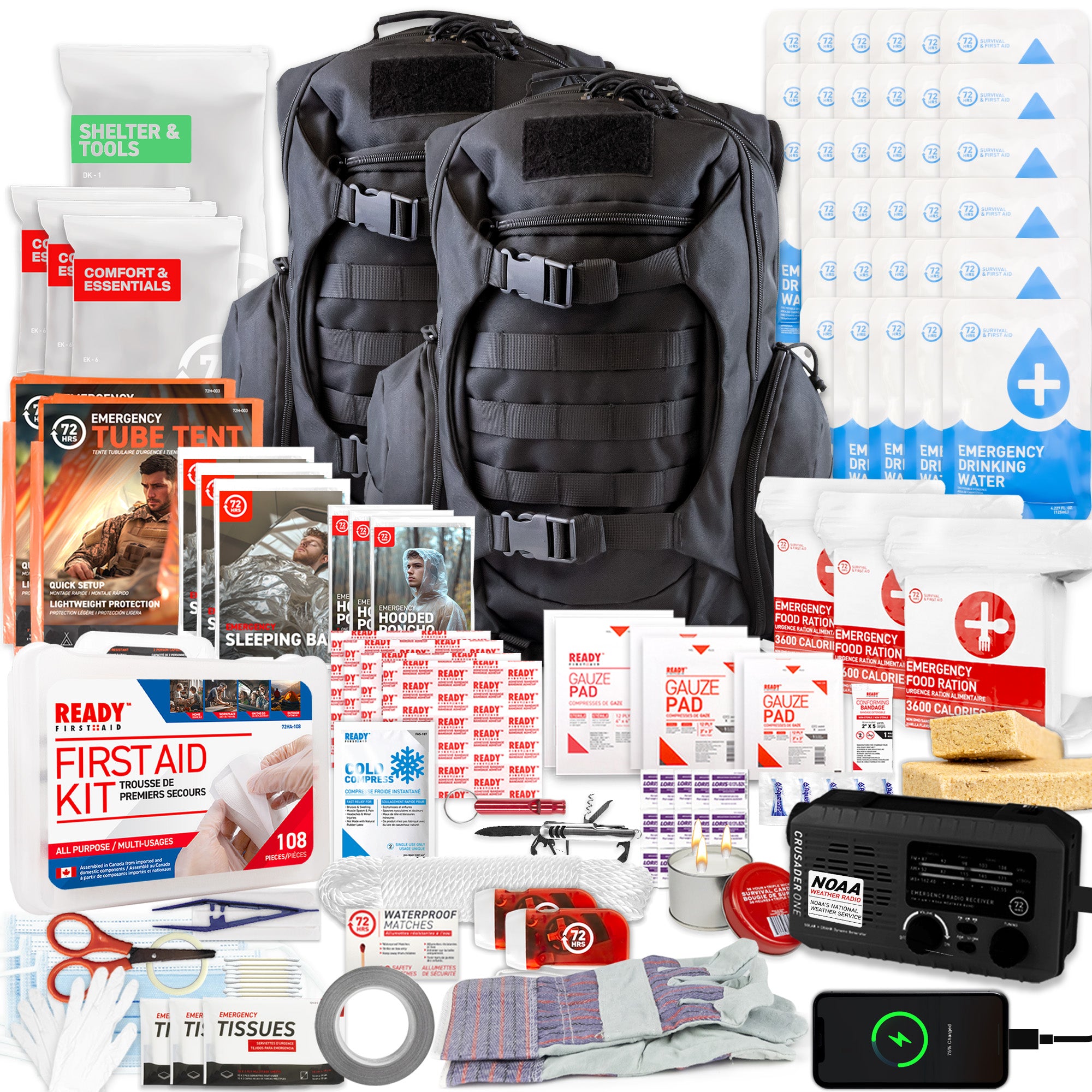 72HRS Deluxe Backpack Emergency Survival Kit - 3 Person, Tactical Black ...