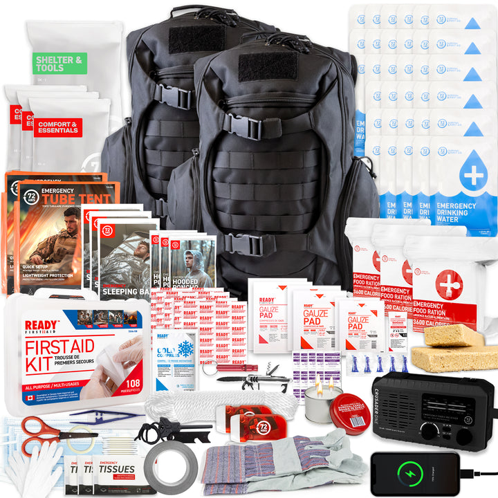 3 Person 72HRS Tactical Deluxe Backpack Kit with NOAA Weatherband Radio