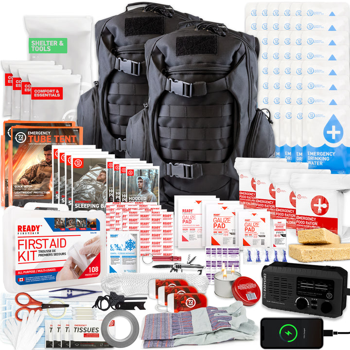 4 Person 72HRS Tactical Deluxe Backpack Kit with NOAA Weatherband Radio