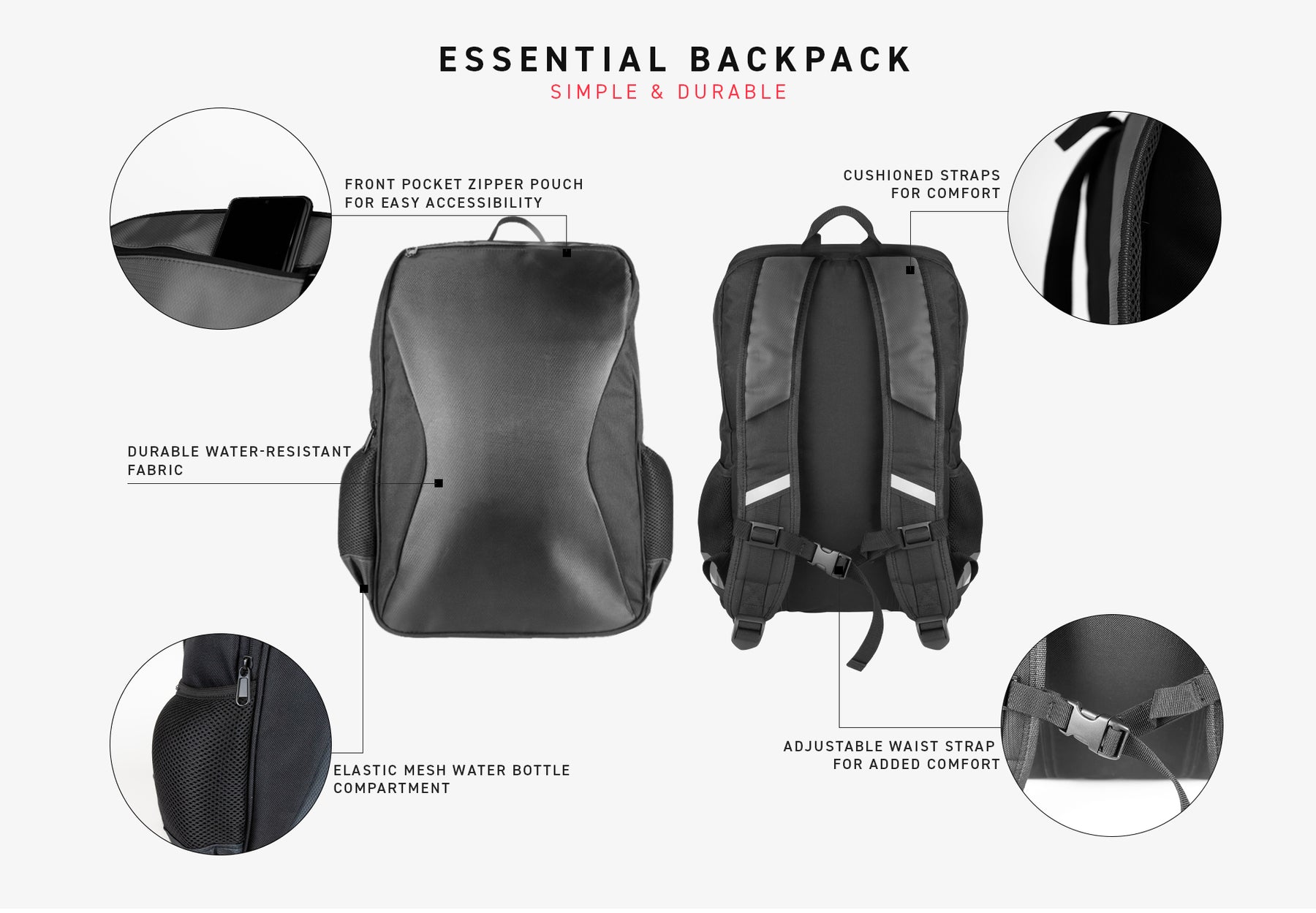 1 Person 72HRS Essential Backpack Emergency Survival Kit (Black