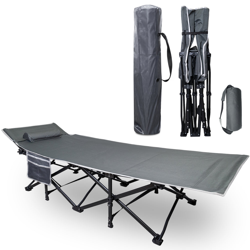 72HRS Portable Camping Cot, with Detachable Headrest and Carry Bag (Grey)