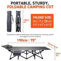 72HRS Portable Camping Cot, with Detachable Headrest and Carry Bag (Grey)