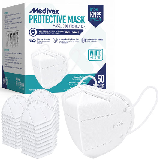 Medivex KN95 5-Layer Face Masks - White - 50 Pack