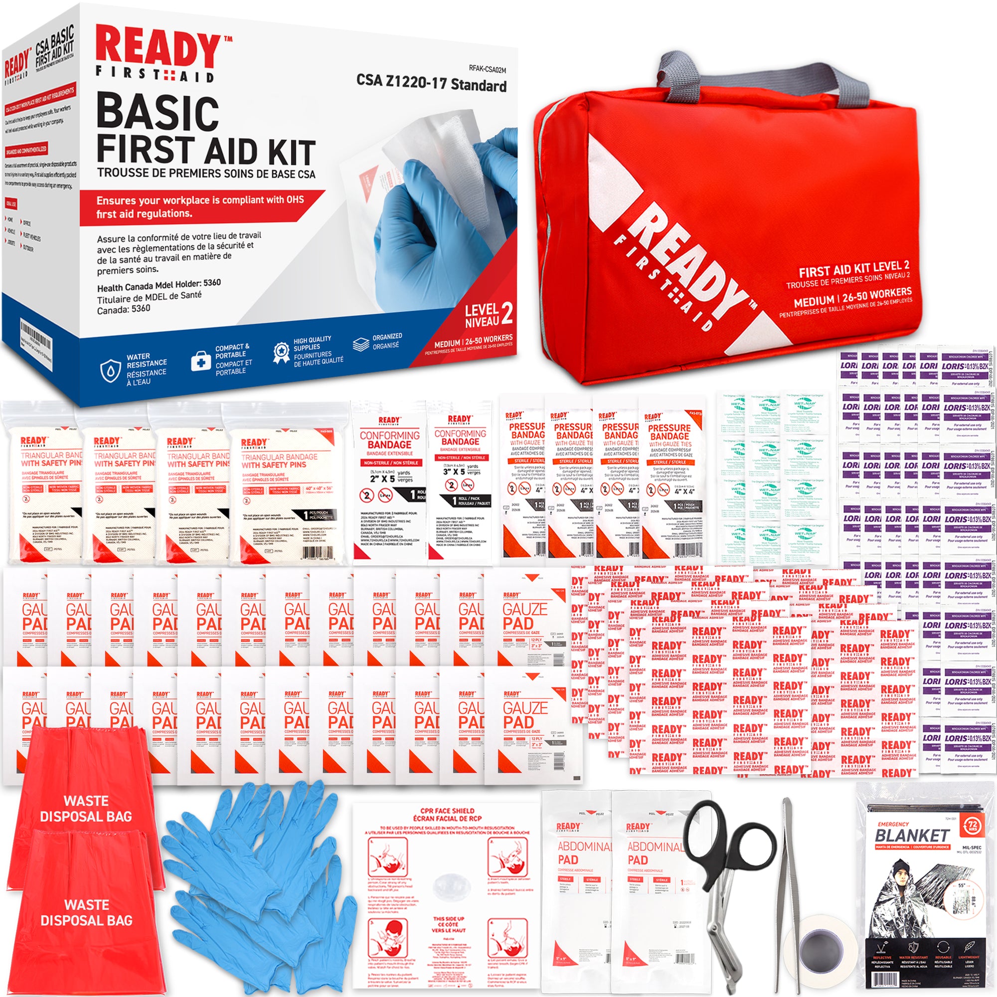 Basic First Aid Pack CSA (Z1220-17) Type 2 Basic First Aid Kit Medium (26-50 Workers) with ...