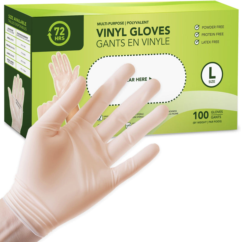 Clear Vinyl Gloves, All Purpose Gloves, Box of 100 Pieces, 4.0 Mil - 72HRS
