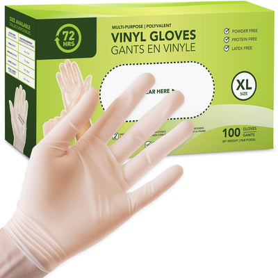 Clear Vinyl Gloves, All Purpose Gloves, Box of 100 Pieces, 4.0 Mil - 72HRS