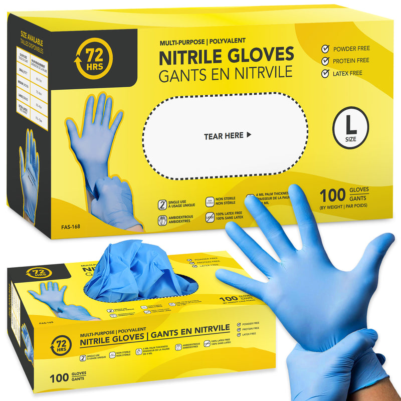 Blue Nitrile Gloves, All Purpose Gloves, Box of 100 Pieces, 4.0 Mil- 72HRS