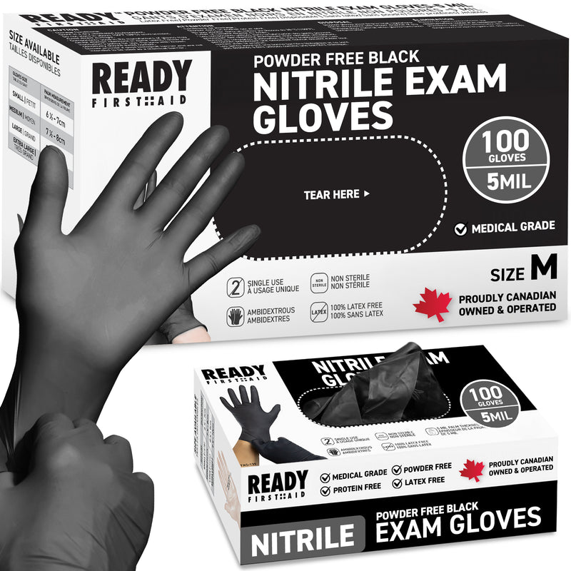 Black Nitrile Gloves, Medical Gloves, Box Of 100 Pieces, 5.0 Mil - Ready First Aid™