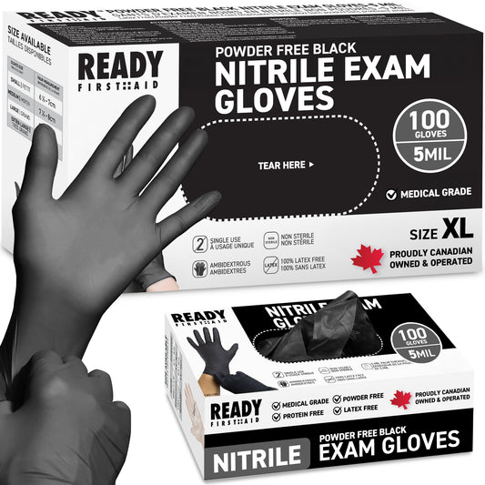 Black Nitrile Gloves, Medical Gloves, Box Of 100 Pieces, 5.0 Mil - Ready First Aid™ (OPEN BOX)
