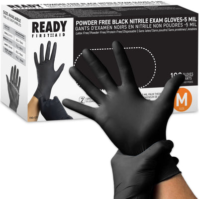 Black Nitrile Gloves, Medical Gloves, Licensed by Health Canada, Box Of 100 Pieces, 5.0 Mil - Ready First Aid™