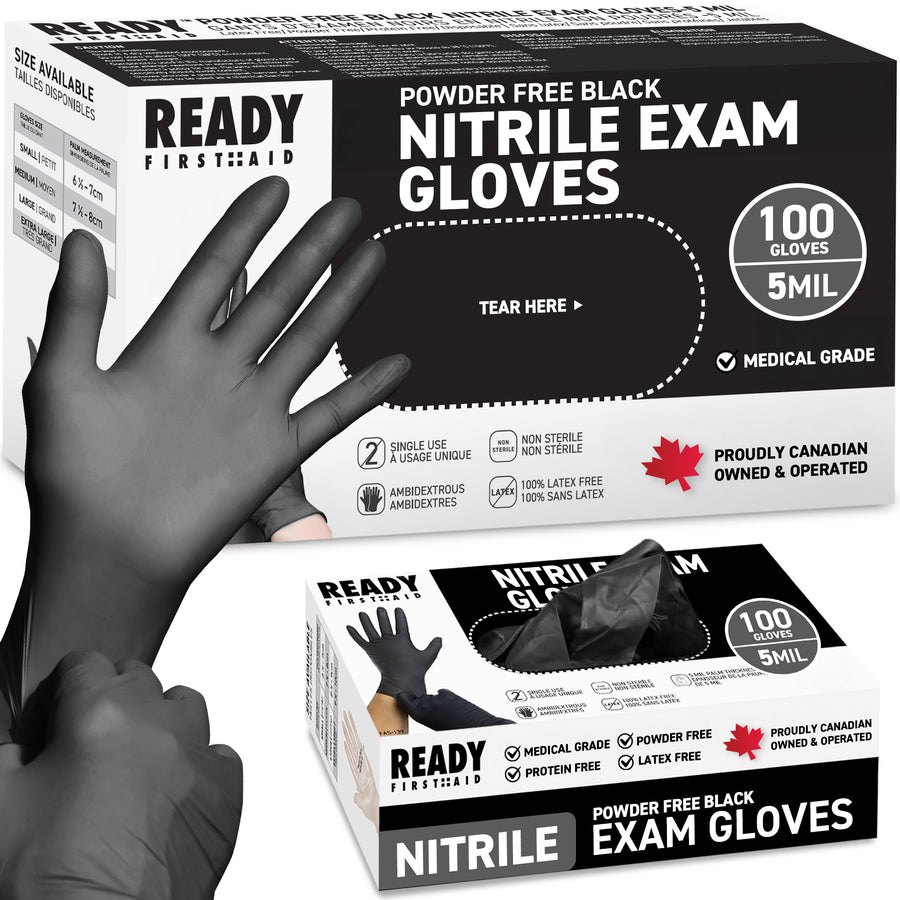 Black Nitrile Gloves, Medical Gloves, Box Of 100 Pieces, 5.0 Mil - Ready First Aid™