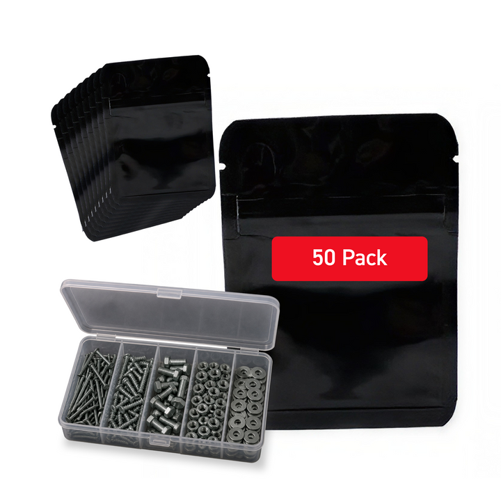 Black Shiny Mylar Bag (Ziplock) - 5.0 Mil (3" x 4") - Bundle of 50