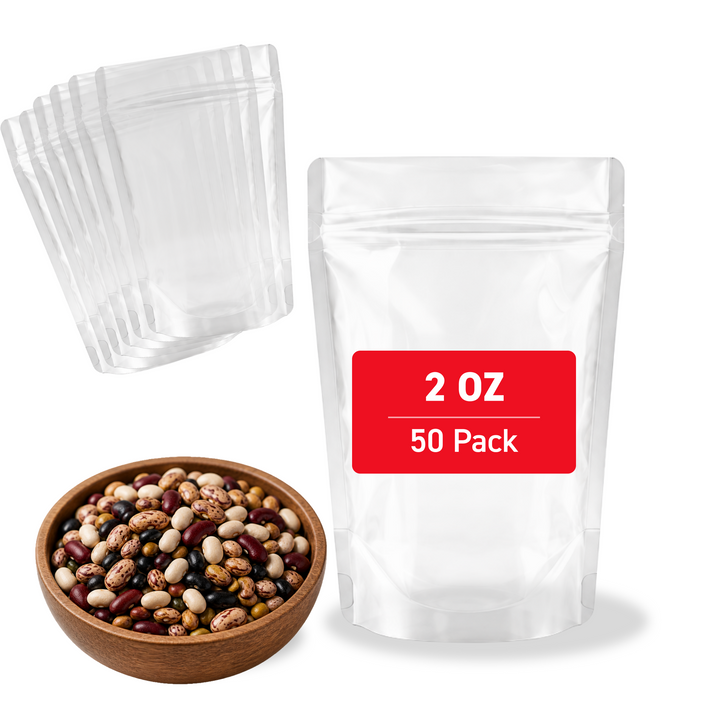 2 oz Stand Up Pouch (Transparent) - 5.0 Mil (6.50" x 3.94" x 1.02") - Bundle of 50