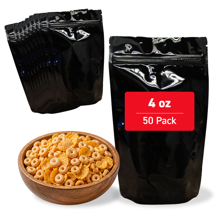 4 oz Stand Up Pouch – (Clear Front / Black Back) – 5.0 Mil (8" x 5" x 2.5") – Bundle of 50