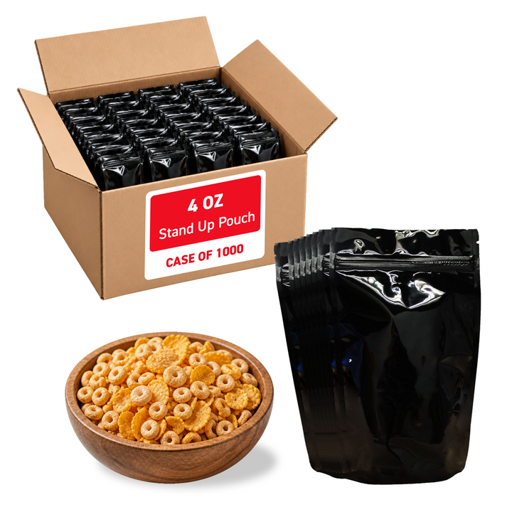 4 oz Stand Up Pouch – (Clear Front / Black Back) – 5.0 Mil (8" x 5" x 2.5") – Case of 1000