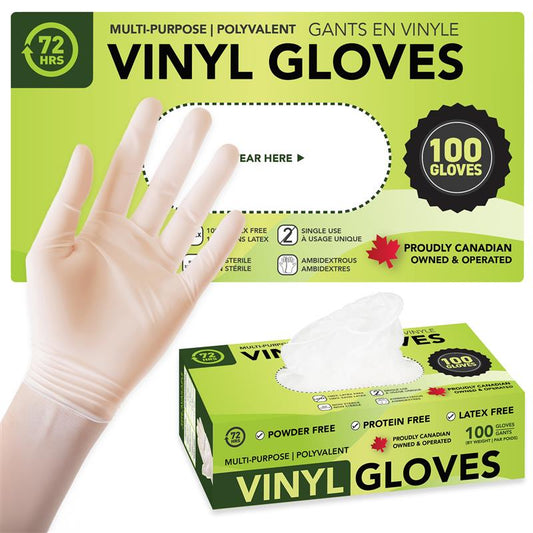 Clear Vinyl Gloves, All Purpose Gloves, Box of 100 Pieces, 4.0 Mil - 72HRS