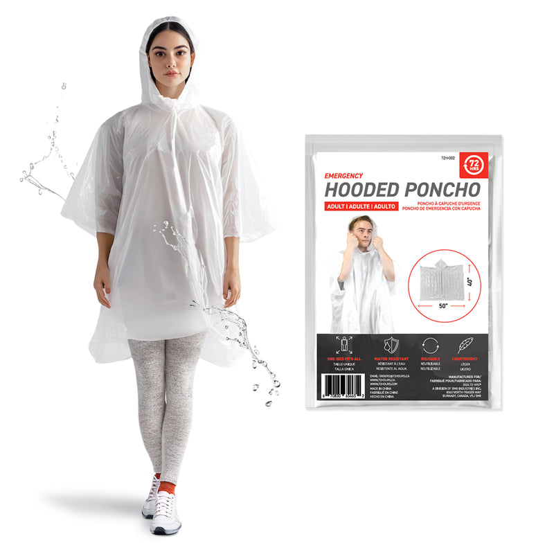 72HRS Disposable Hooded Rain Poncho