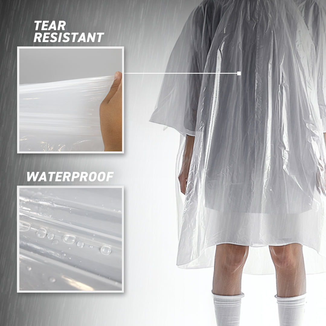 Umtiti 10-Pack Disposable Clear Rain Ponchos – Emergency Hooded Raincoats For Adults, Portable For Concerts, Sports, Camping & Amusement Parks