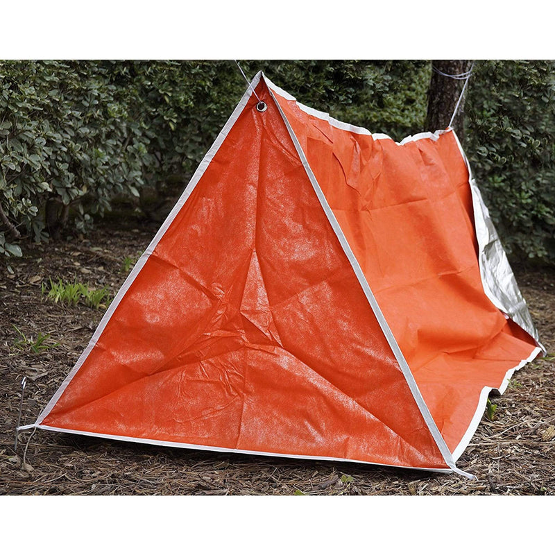pitched Aluminum Coated Interior Emergency Tube Tent outdoors front view