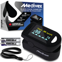 Medivex Pulse Oximeter Canada – Fingertip Oxygen Meter, Finger Pulse Oximeter Monitor for All Ages, Accurate SpO2 & Heart Rate Readings with OLED Display (Black)