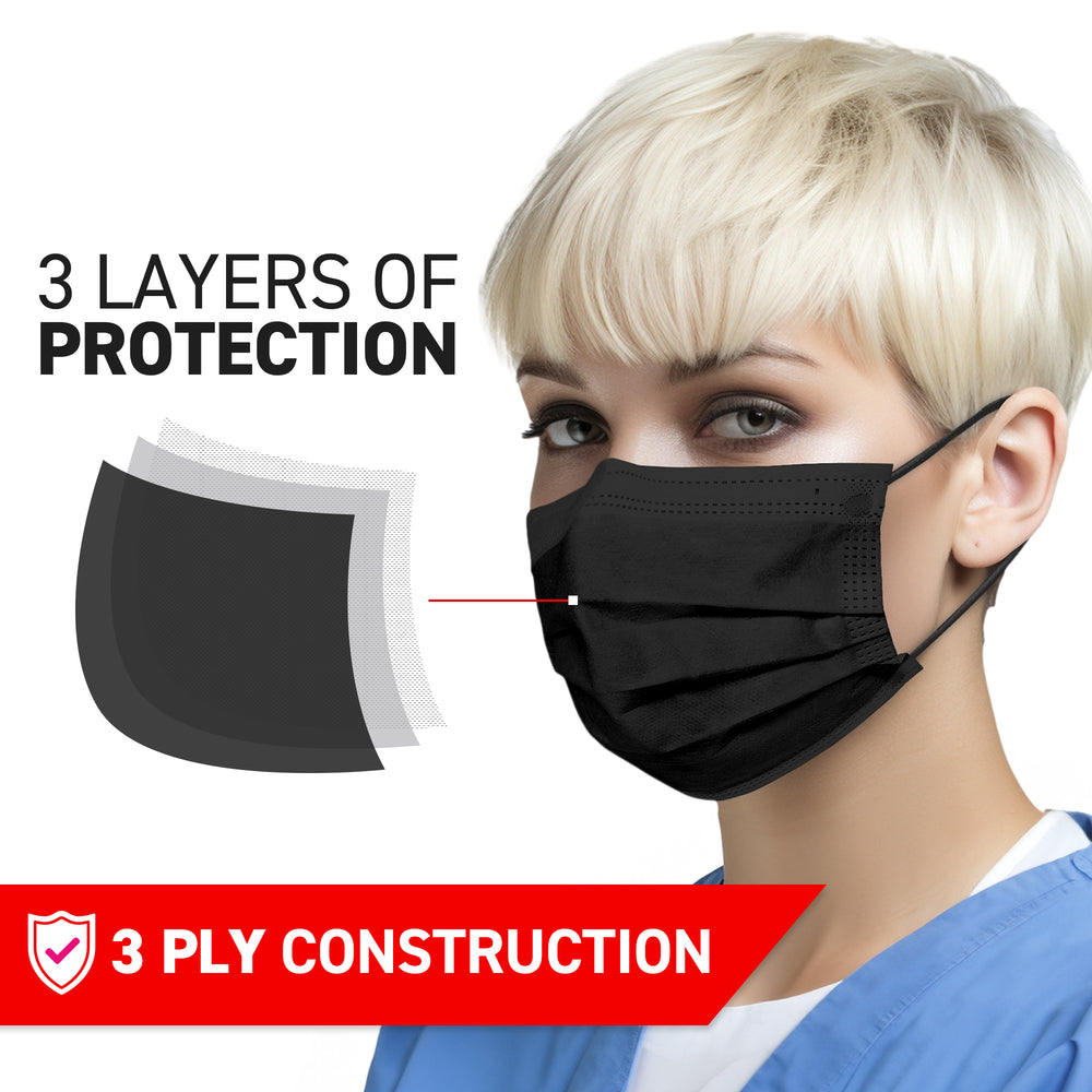 ASTM Level 3 Black Surgical Mask 3-Ply 50pcs - Ready First Aid (OPEN BOX)