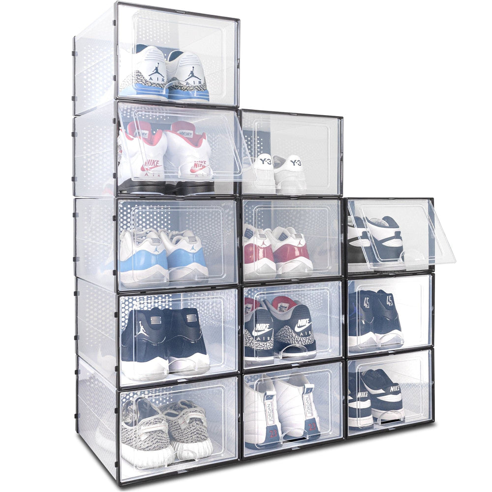 Ollie Soft Stackable Shoe Box Organizer, Black, Pack of 12 (OPEN BOX)
