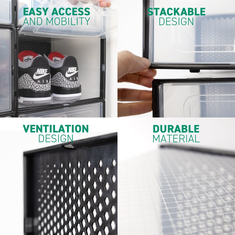 Ollie Soft Stackable Shoe Box Organizer, Black, Pack of 12 (OPEN BOX)