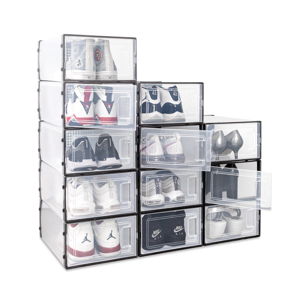 Ollie Soft Stackable Shoe Box Organizer, Black, Pack of 12 (OPEN BOX)