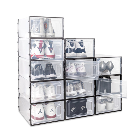Ollie Soft Stackable Shoe Box Organizer, Black, Pack of 12 (OPEN BOX)