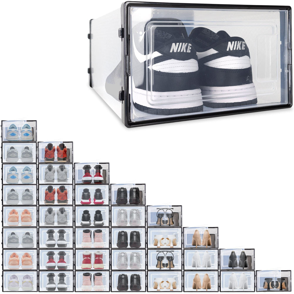 Ollie Soft Stackable Shoe Box Organizer, Black, Pack of 12 (OPEN BOX)