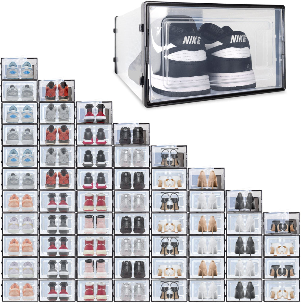 Ollie Soft Stackable Shoe Box Organizer, Black, Pack of 12 (OPEN BOX)