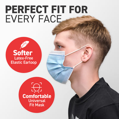 3-PLY Earloop Disposable Face Mask, Box of 50 - Ready First Aid