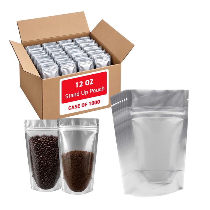 12 oz Stand Up Pouch (One Side Clear) - 5.0 Mil  (11" x 6" x 3") - Case of 1000