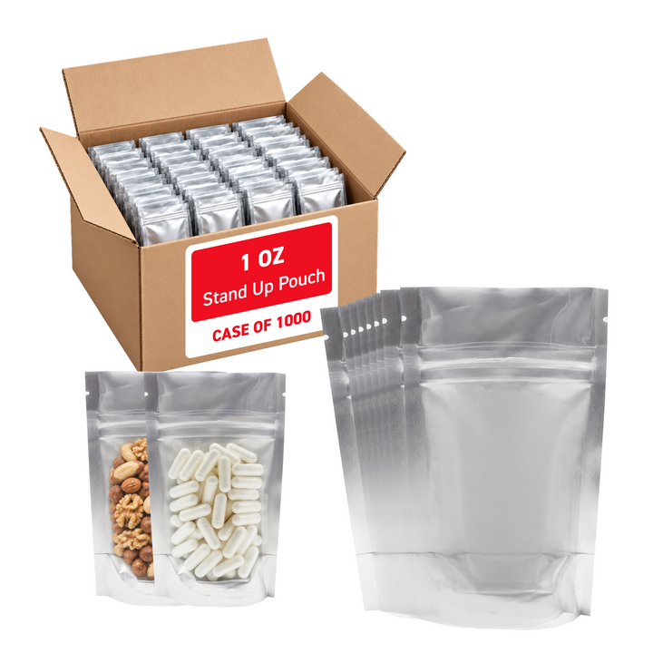 4 oz Stand Up Pouch (One Side Clear) - 5.0 Mil  (8" x 5" x 2.5") - Case of 1000