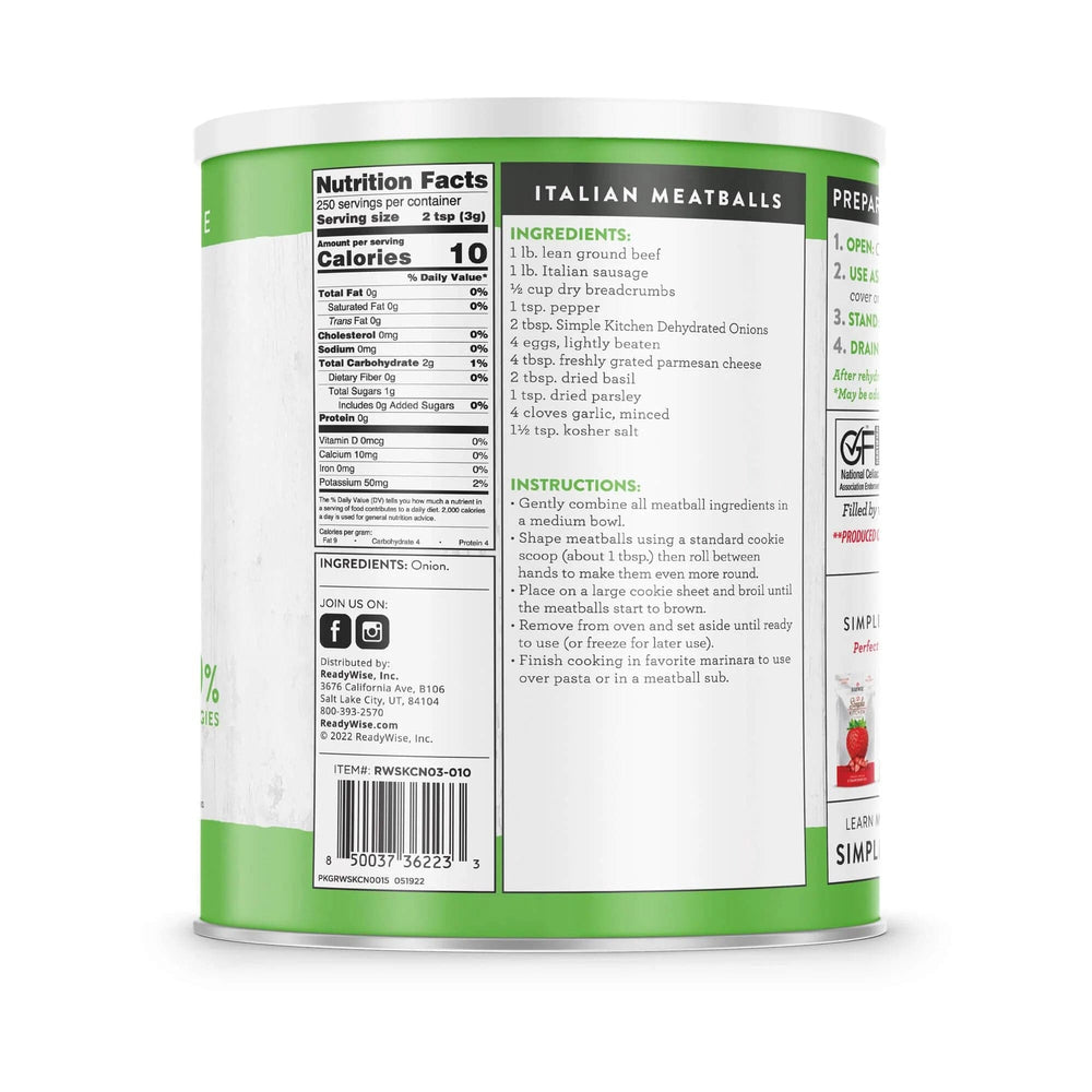 Readywise #10 Can Dehydrated Chopped Onions - 250 Servings