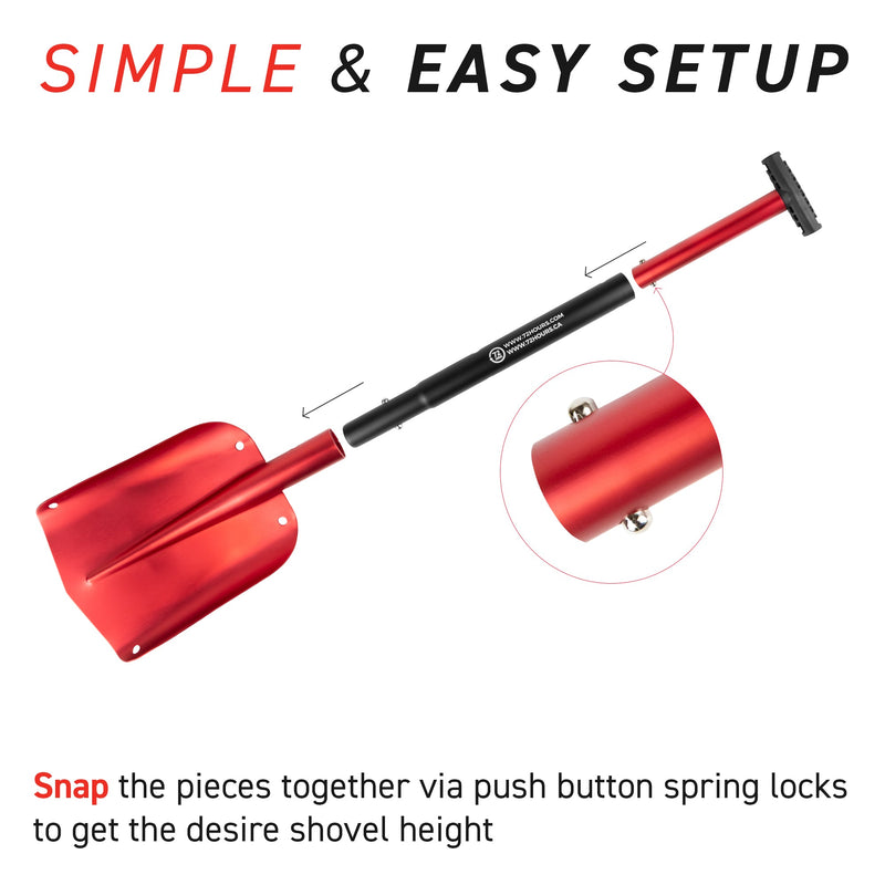 Red Aluminum Compact Multi-Purpose Shovel easy set up