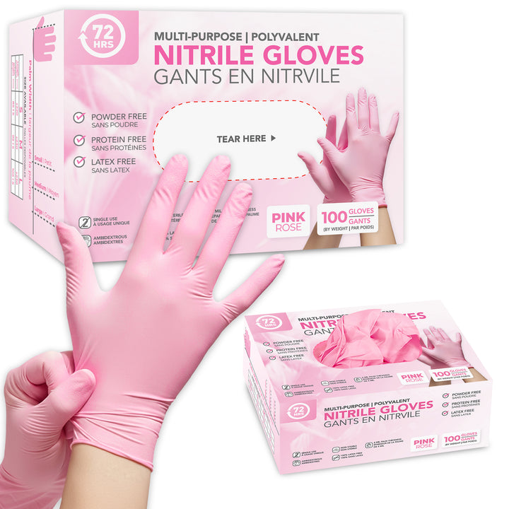 Pink Nitrile Gloves, All Purpose Gloves, Box of 100 Pieces, 4.0 Mil- 72HRS