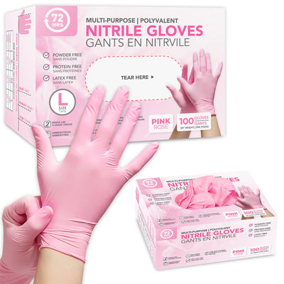 Pink Nitrile Gloves, All Purpose Gloves, Box of 100 Pieces, 4.0 Mil- 72HRS