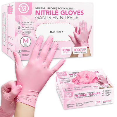 Pink Nitrile Gloves, All Purpose Gloves, Box of 100 Pieces, 4.0 Mil- 72HRS