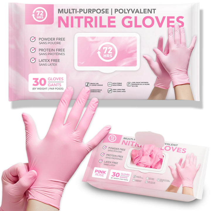 Pink Nitrile Gloves, All Purpose Gloves, 30 Pieces, 4.0 Mil- 72HRS