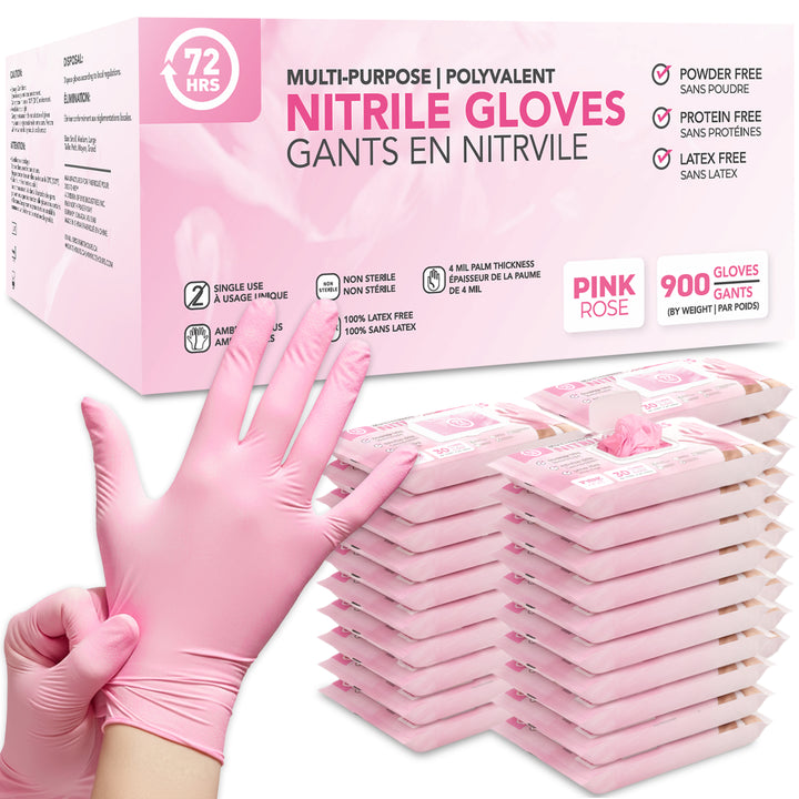Pink Nitrile Gloves, All Purpose Gloves, Case 30 packs x 30 gloves, 4.0 Mil- 72HRS