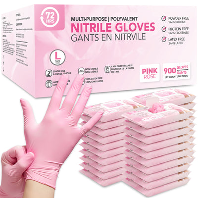 Pink Nitrile Gloves, All Purpose Gloves, Case 30 packs x 30 gloves, 4.0 Mil- 72HRS