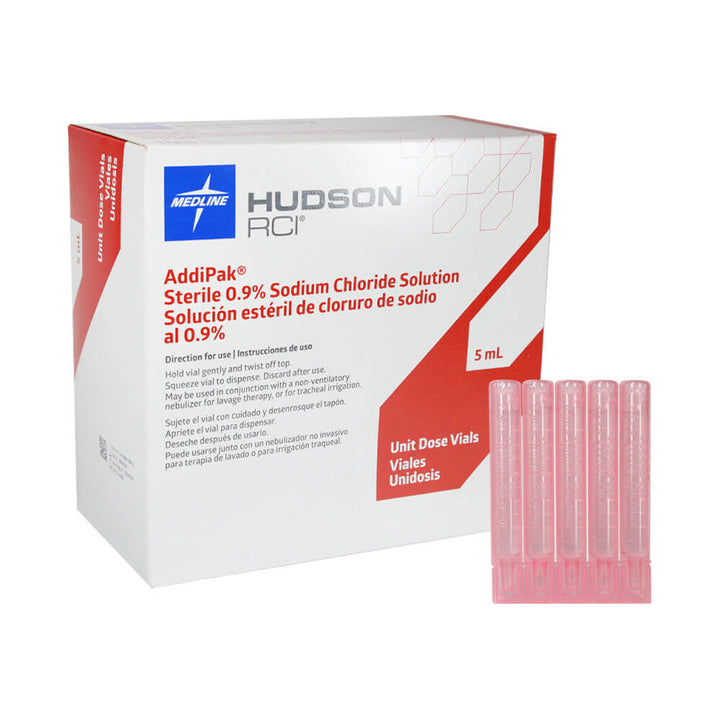 HudsonRCI AddiPak Sterile 0.9% Saline Solution 5mL - 100 Per Box (SLIGHTLY DEFECTIVE)