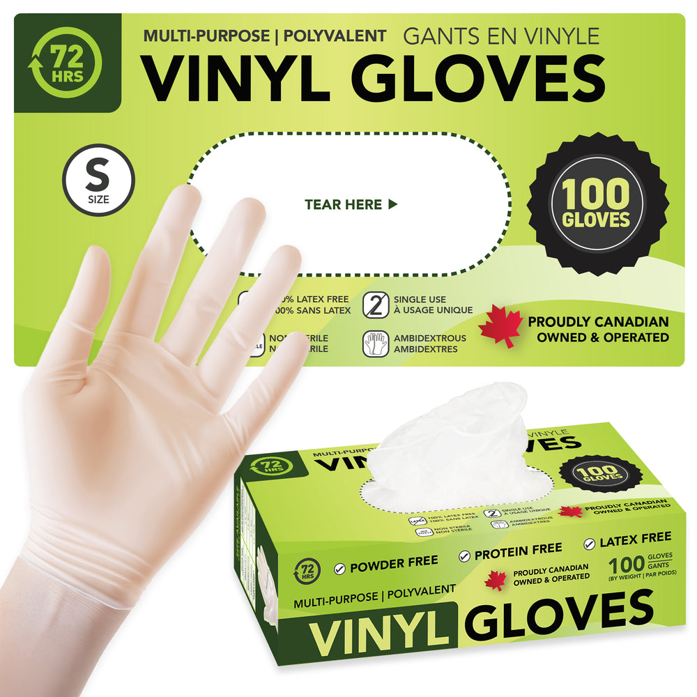 Clear Vinyl Gloves, All Purpose Gloves, Box of 100 Pieces, 4.0 Mil - 72HRS