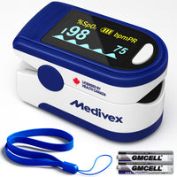 Medivex Pulse Oximeter Canada – Fingertip Oxygen Meter, Finger Pulse Oximeter Monitor for All Ages, Accurate SpO2 & Heart Rate Readings with OLED Display (White)