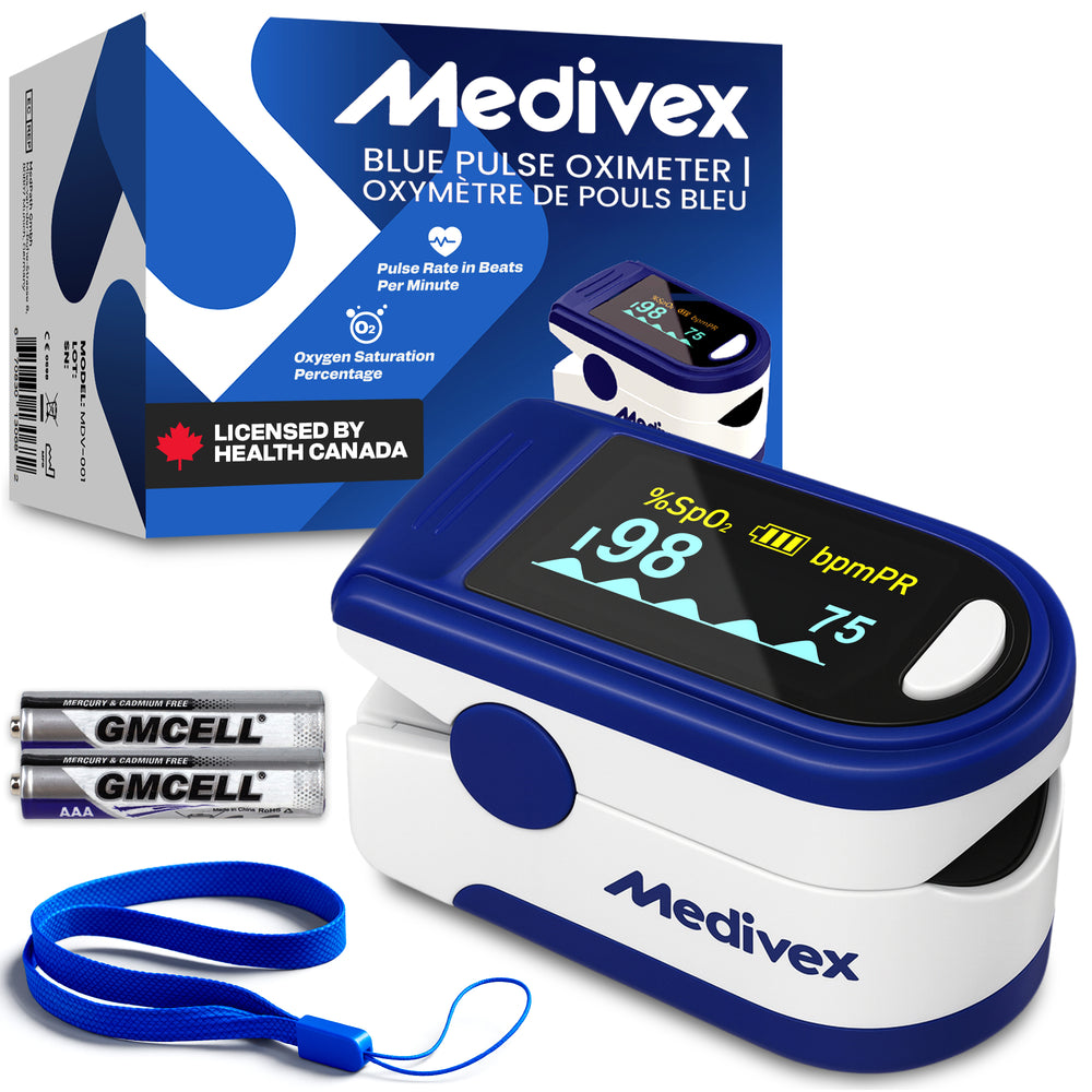 Medivex Pulse Oximeter Canada – Fingertip Oxygen Meter, Finger Pulse Oximeter Monitor for All Ages, Accurate SpO2 & Heart Rate Readings with OLED Display (White)