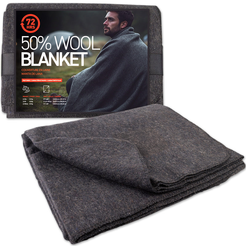 Wool Blanket (50% Wool), 51” X 80”, 2LBS, Gray Colour - 72HRS