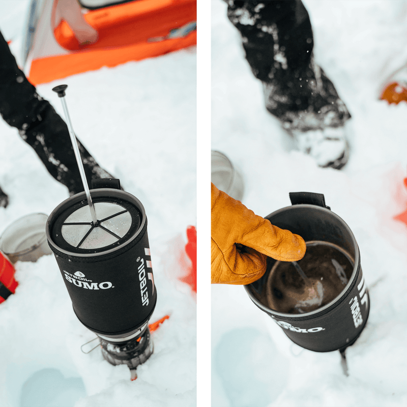Person making tea with the Jetboil SUMO in the snow