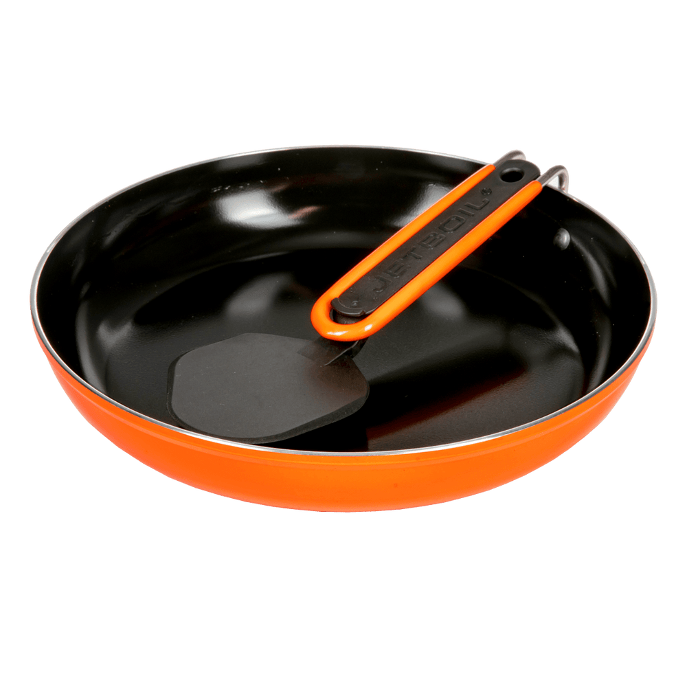 Jetboil 8 Inch Ceramic Summit Skillet with handle and spatula folded